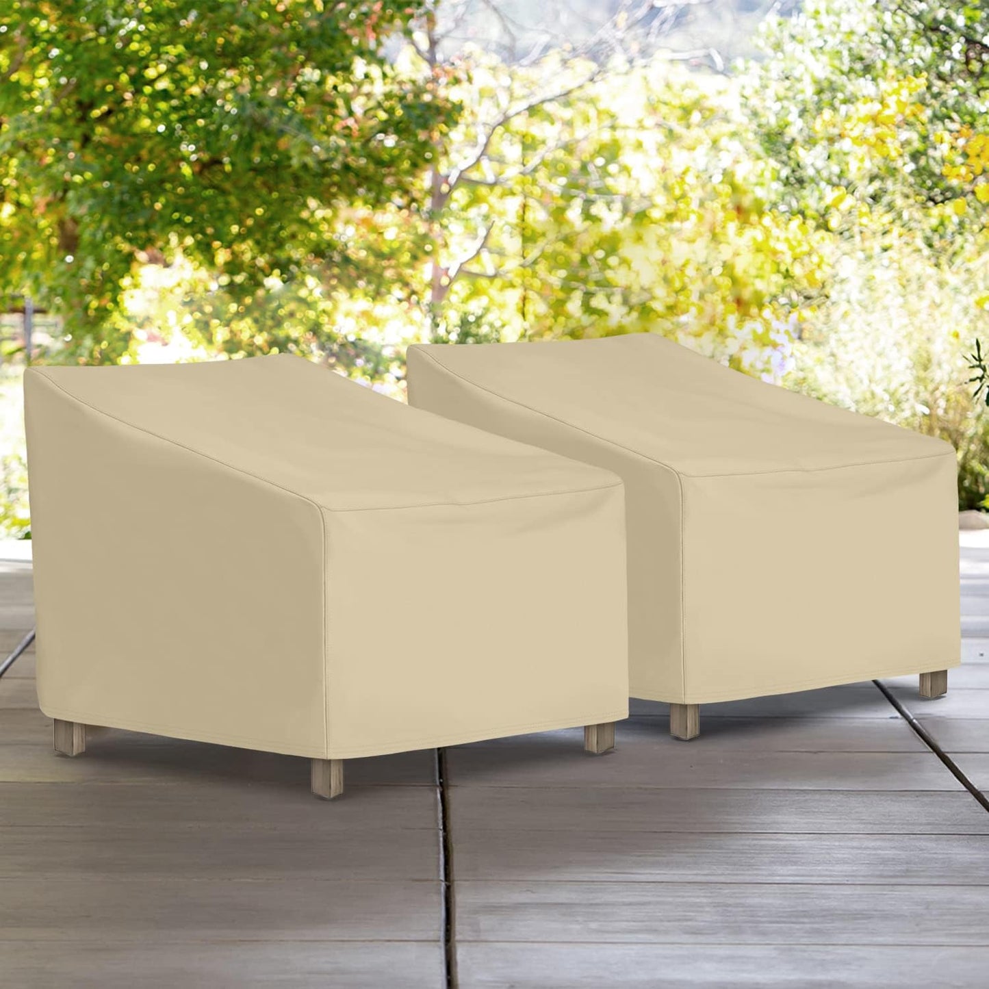 SunPatio Outdoor Chair Covers - Heavy Duty Waterproof Protection for Lounge Chairs | 34" W x 37" D x 36"/25" H, Beige (2 Pack)