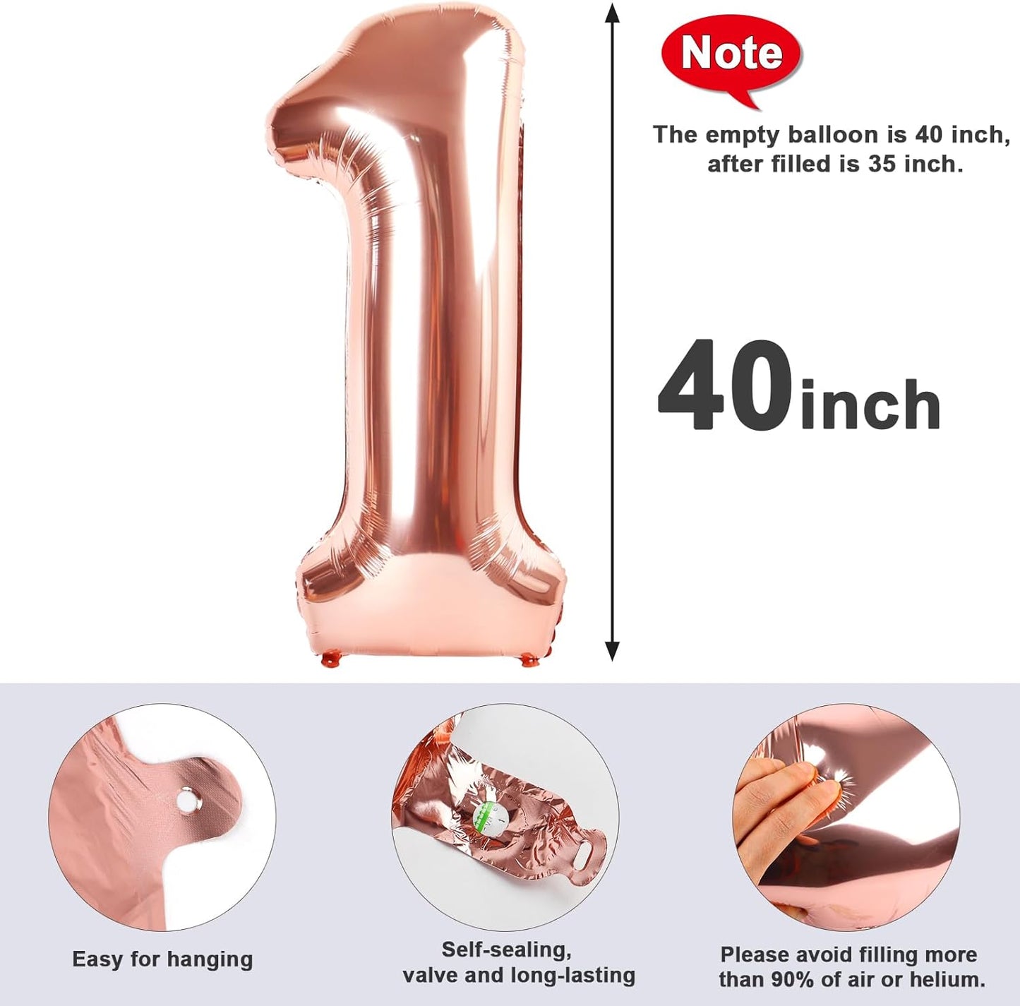 Rose Gold Number Balloons by [Brand Name] - 40 Inch Large Birthday Decorations for 12 & 21 Year Olds