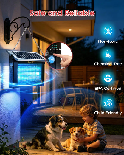 LANGY 10W Solar Bug Zapper Outdoor Waterproof, Upgrade 3-Tube 365nm Mosquito Zapper Solar Powered, Rechargeable 4500V Electric Cordless Fly Zapper Mosquitos Trap Auto On/Off for Yard Patio Camping