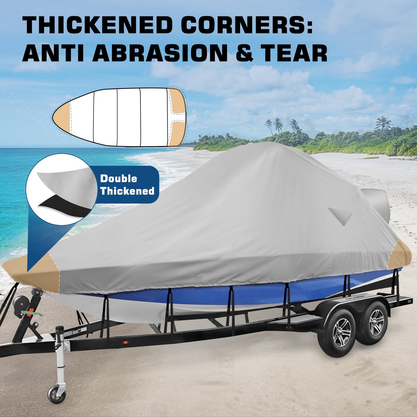 Mionovity Wake Tower Boat Cover, Wakeboard Tower Boat Cover - 900D Marine Heavy Duty Waterproof Boat Cover, Fits Fits V Hull Runabout Ski-Boats, 23-25ft, Gray