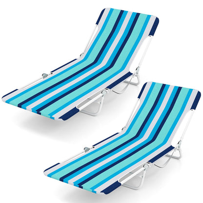 GYMAX Tanning Chair, 2Pcs Folding Beach Chairs with Adjustable Backrest, Footrest, 330lbs Capacity & Shoulder Strap, Portable Layout Sunbathing Loungers for Outside, Patio, Poolside