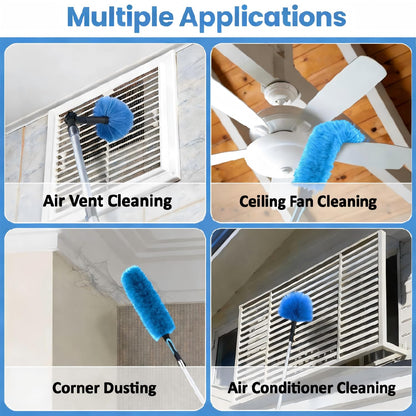 30ft High Ceiling Duster Kits with 5-24ft Heavy Duty Extension Pole - Fan Blade Cleaner, Cobweb Remover & Blue Window Squeegee Kit, Washable Dust Brush for High Roof and Glass Surfaces