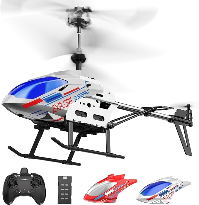 DEERC Remote Control Helicopter 3.5 CH Altitude Hold RC Helicopters w/Gyro for Beginner 2 Shells LED Light One Key Take Off/Landing 2.4GHz Aircraft Indoor Flying Toy for Kids Boys Girls