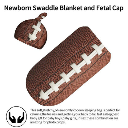 Football Newborn Swaddle Blanket with Beanie Hat, Soft Sleep Sack, Wraps - Gifts for Boys & Girls