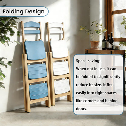 Wooden Folding Step Stool Chair, Solid Pine Wood 3-Step Ladder Stool with Seat, Multi-Purpose Step Chair for Kitchen, Home, Pantry or Bar Use(White)