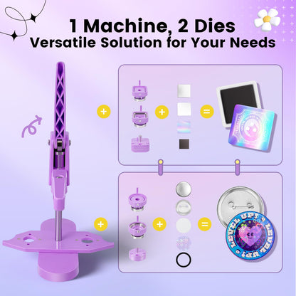 Button Maker Machine, Square & Round Button Badge Press Kit- 50pcs Square Magnet Button(2'' x 2'') + 50pcs Circle Pinback Button(58mm), Button Press Making Kit for Parties, Events, Business, School