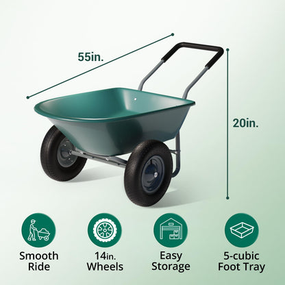 Idzo 2-Wheel Heavy-Duty Wheelbarrow Cart, 330 lb Capacity, Ergonomic Padded Handle and 14 Inch Pneumatic Tires for Maximum Stability, Ideal Wagon for Moving Soil, Shrubs, Plants, Easy Assembly