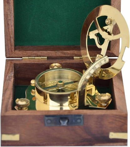 Royal Nautical London 1917 Brass Sundial Compass Set with Wooden Box, 3 Inches, Vintage Style, Gold