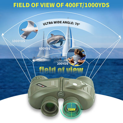 BOSTRON Marine Binoculars 10x50 with Compass and Rangefinder, Waterproof Fogproof Binoculars for Adults, Boating, Sailing, Fishing, Hunting and Outdoor Navigation