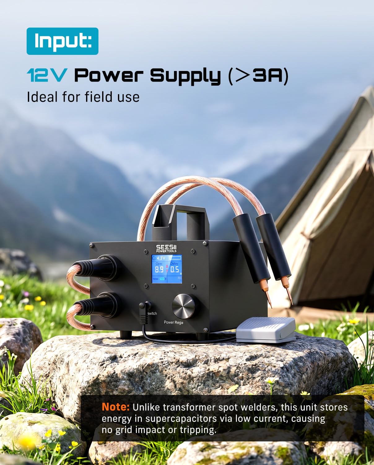 SEESII 10KW Capacitive Battery Spot Welder: 12V Power Supply Available, Spot Welding Machine with Low Internal Resistance, Overvoltage Protection, for Battery Packs DIY & Repair