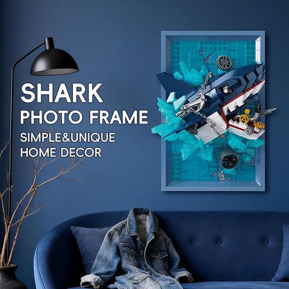 Shark Photo Frame Building Blocks Set 3D Wall Decor Bricks Kit Unique Home Wall Decor or Table DisplayIdeal Gift Toy for Adults &amp Teens.