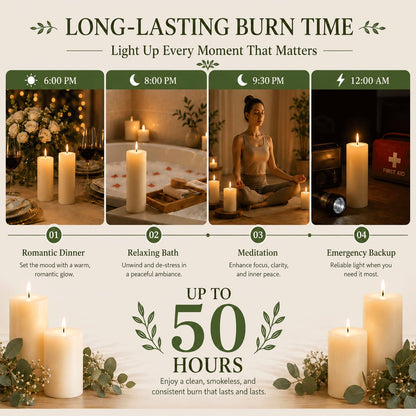 12 Pack Creamy White Soy Wax Pillar Candles 2x6 in, Unscented Decorative Candles, 600h Total Burn (50h Each), Clean Burning, Smokeless & Dripless for Wedding, Fireplace, Home Decor & Dinner Table