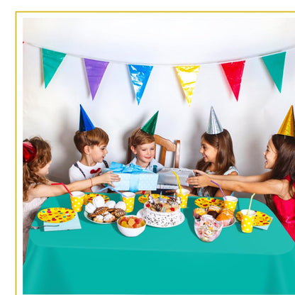 Teal 6 Pack Plastic Table Cloth 84", Disposable Round Tablecloth Table Cover, Plastic Tablecloths for Parties
