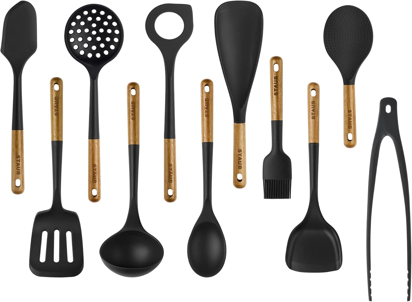 STAUB 11-Piece Cooking Utensil Set - Silicone with Wood Handle for Durable Kitchen Use