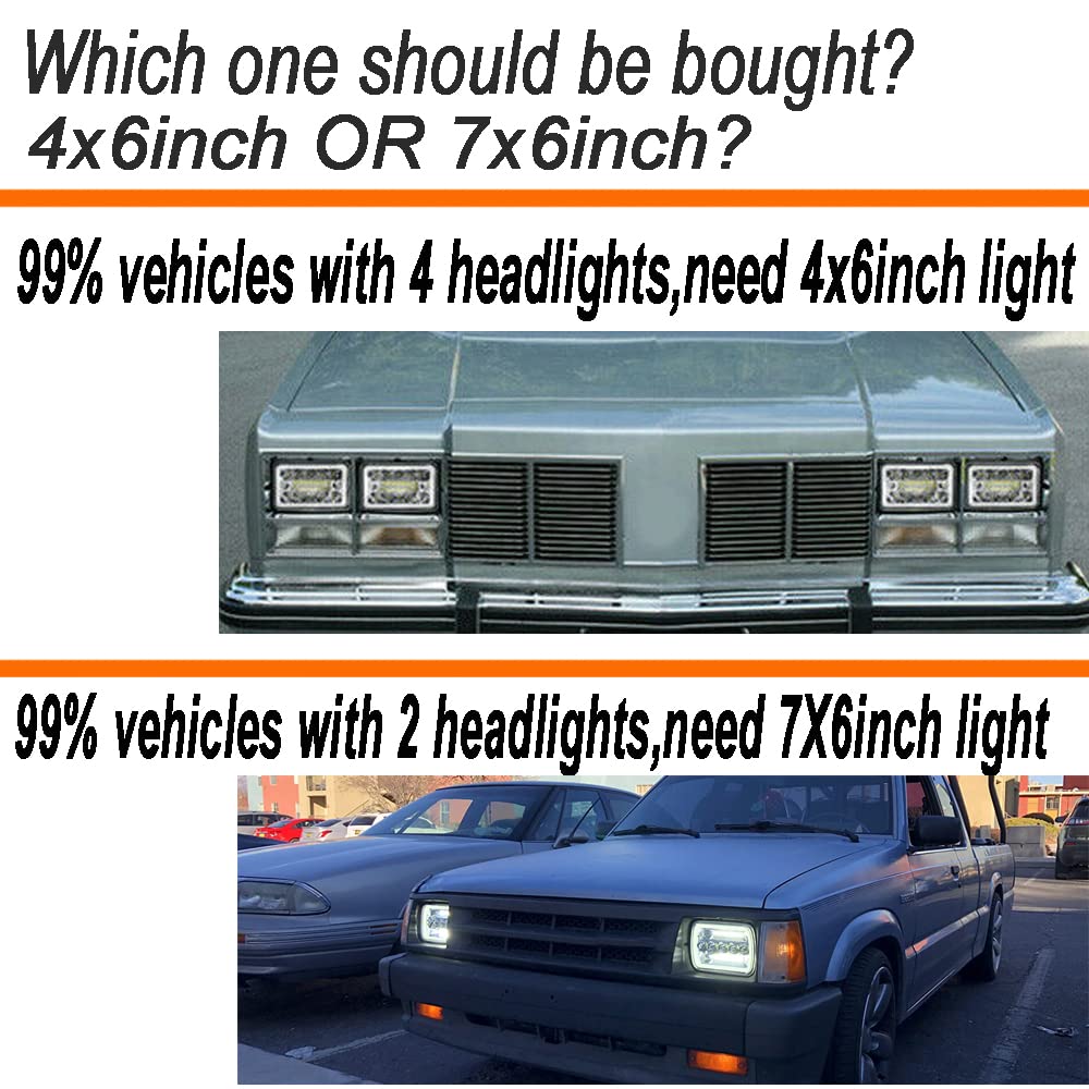 AMUNIESUN 4PCS 4X6 Inch LED Headlights Compatible With Chevrolet Chevy C4500 C5500 Kodiak,Rectangular Sealed Beam DRL Turn Signal Light Replace H4651 H4652 H4656 H4666 H6545 H4668 H4642 Light