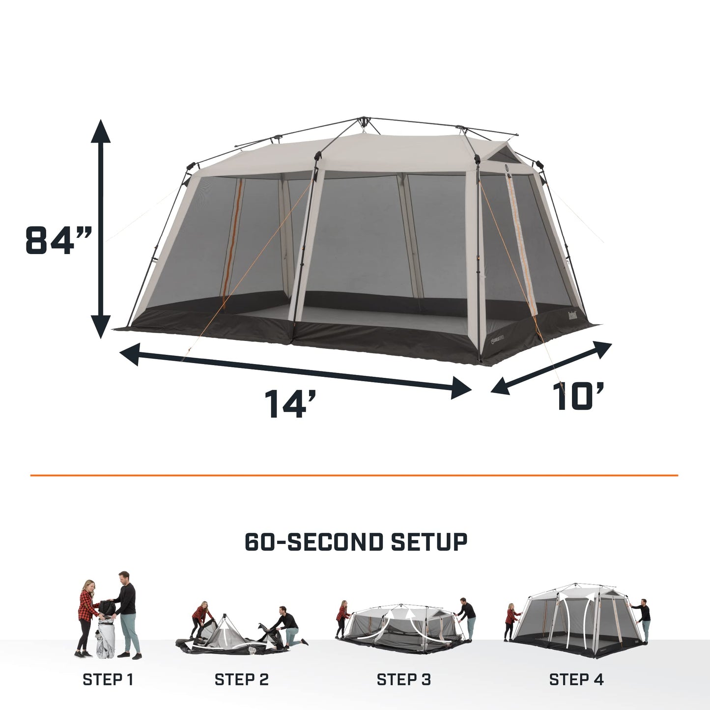 Bushnell Screenhouse with Instant Setup Technology | 14' x 10' Large Size with Extended Eaves Poles to Maximize Space For Camping & Hiking, For 8 Person