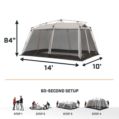 Bushnell Screenhouse with Instant Setup Technology | 14' x 10' Large Size with Extended Eaves Poles to Maximize Space For Camping & Hiking, For 8 Person