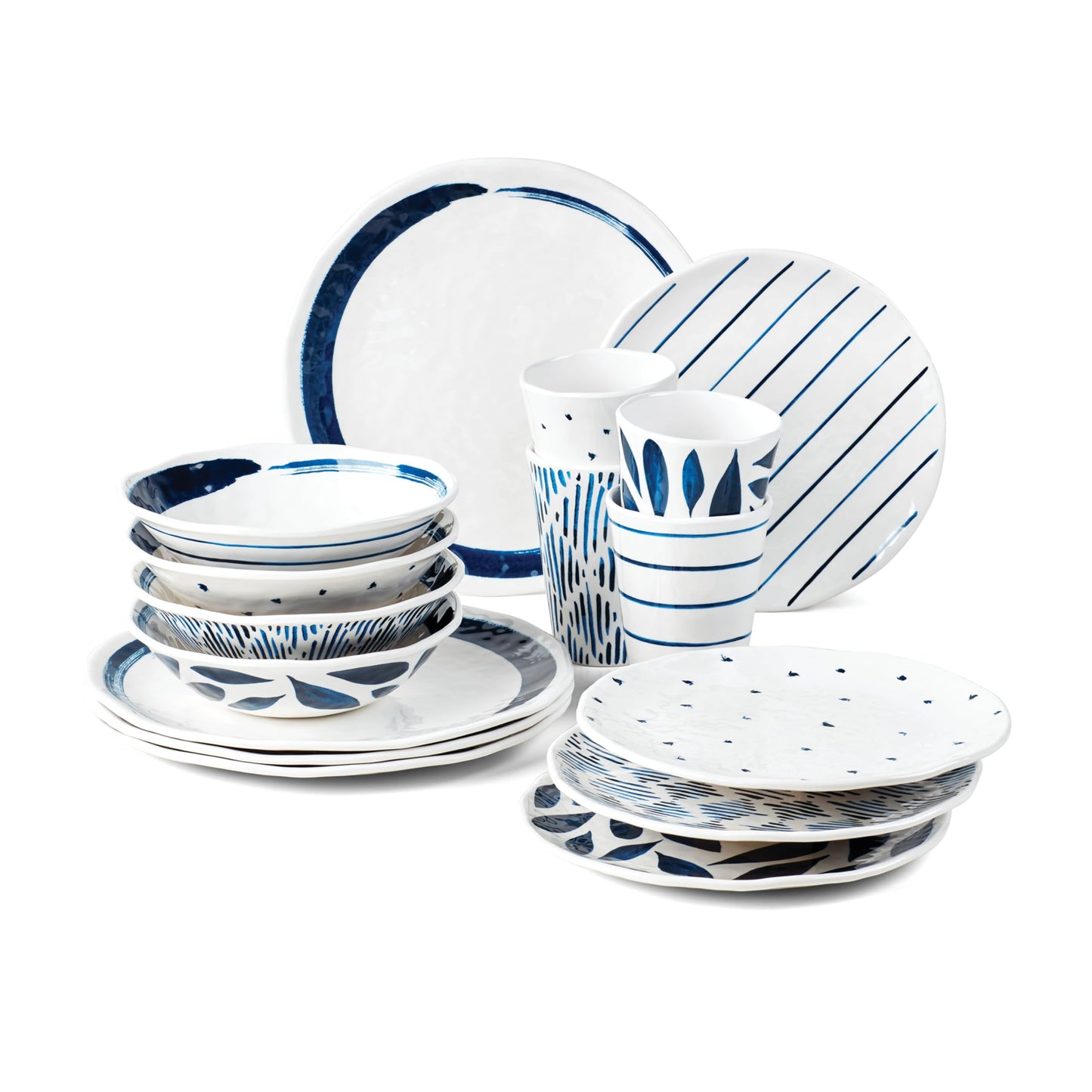 Lenox 895323 Blue Bay Melamine 16-Piece Dinnerware Set, Lightweight Melamine Material