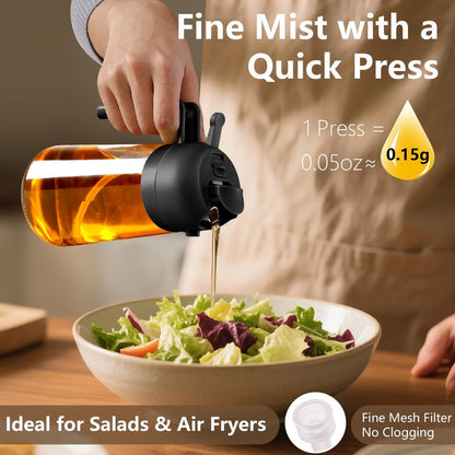 SWEET VIEW 2PCS Olive Oil Sprayer for Cooking, 16oz/470ml Glass Oil Dispenser/Pour Bottle, Kitchen Accessories, Kitchen Gadgets for Air Fryer, Salad, BBQ, with Stickers (Black,Green)