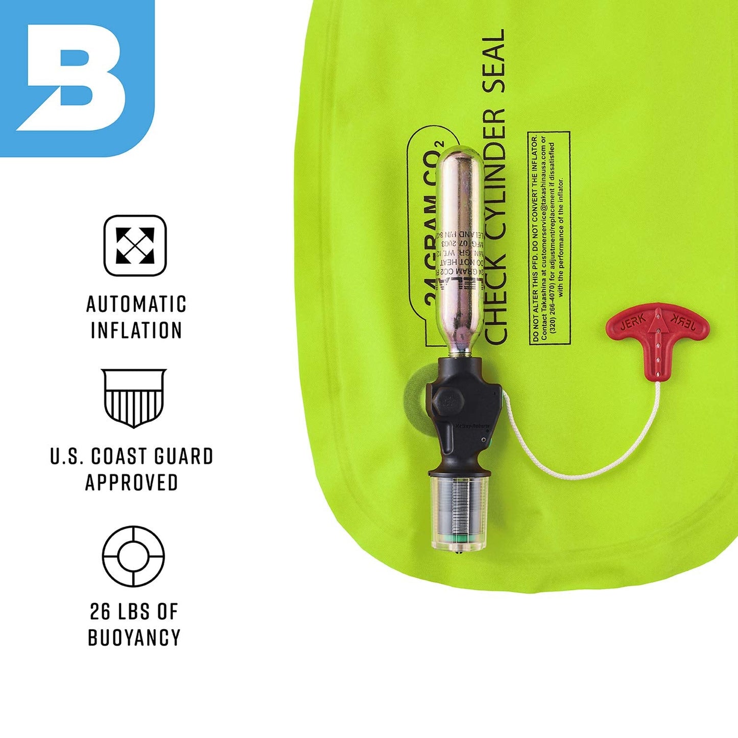 BLUESTORM Cirrus26 Inflatable PFD Life Jackets for Adults | US Coast Guard Approved Automatic Life Vest w/Manual Override Convertibility (Hi Vis)