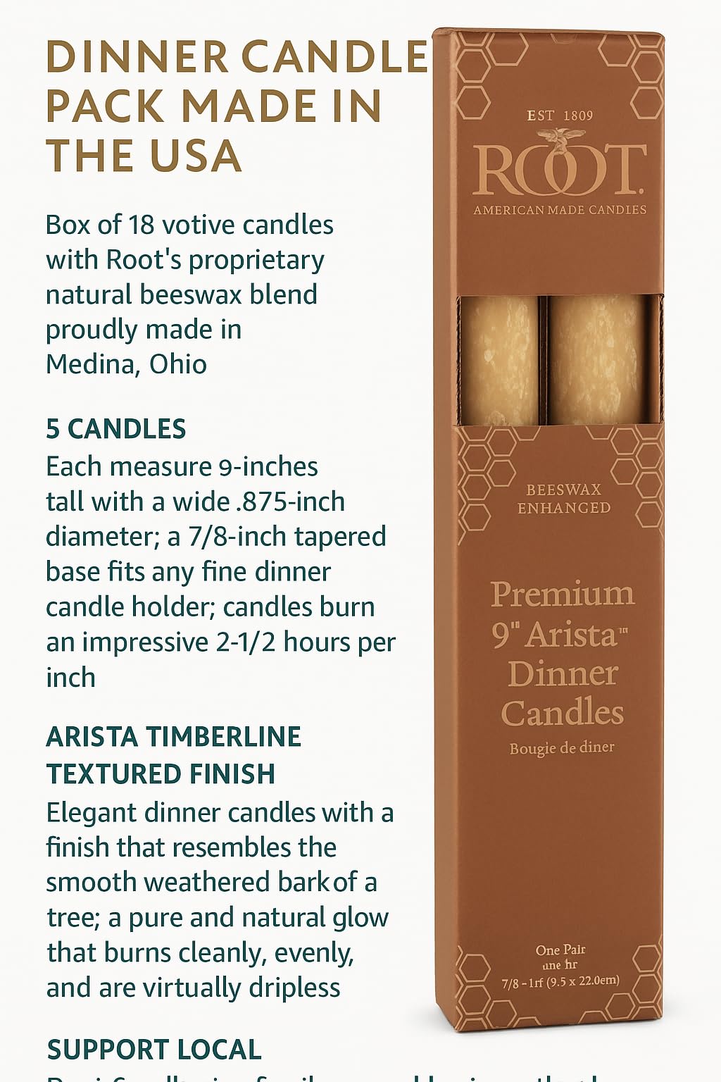 Root Candles 2-Count Unscented Dinner Candles Rustic Dripless Beeswax Blend Timberline Arista Candles, 9-Inch, Beeswax