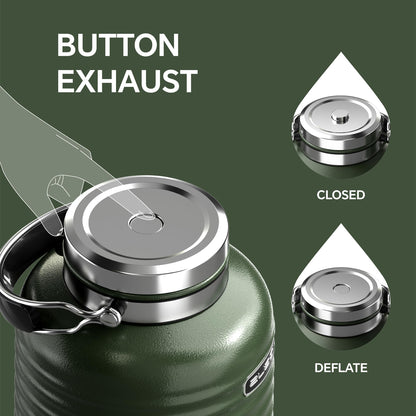 IDEUS Insulated Beverage Dispenser, All-in-one for Camping Vacuum Double-Wall Stainless Steel Water Cooler Coffee Carafe Jug Leakproof Drink Container with Handle, Spigot & Stand (Green, 1,4gal)