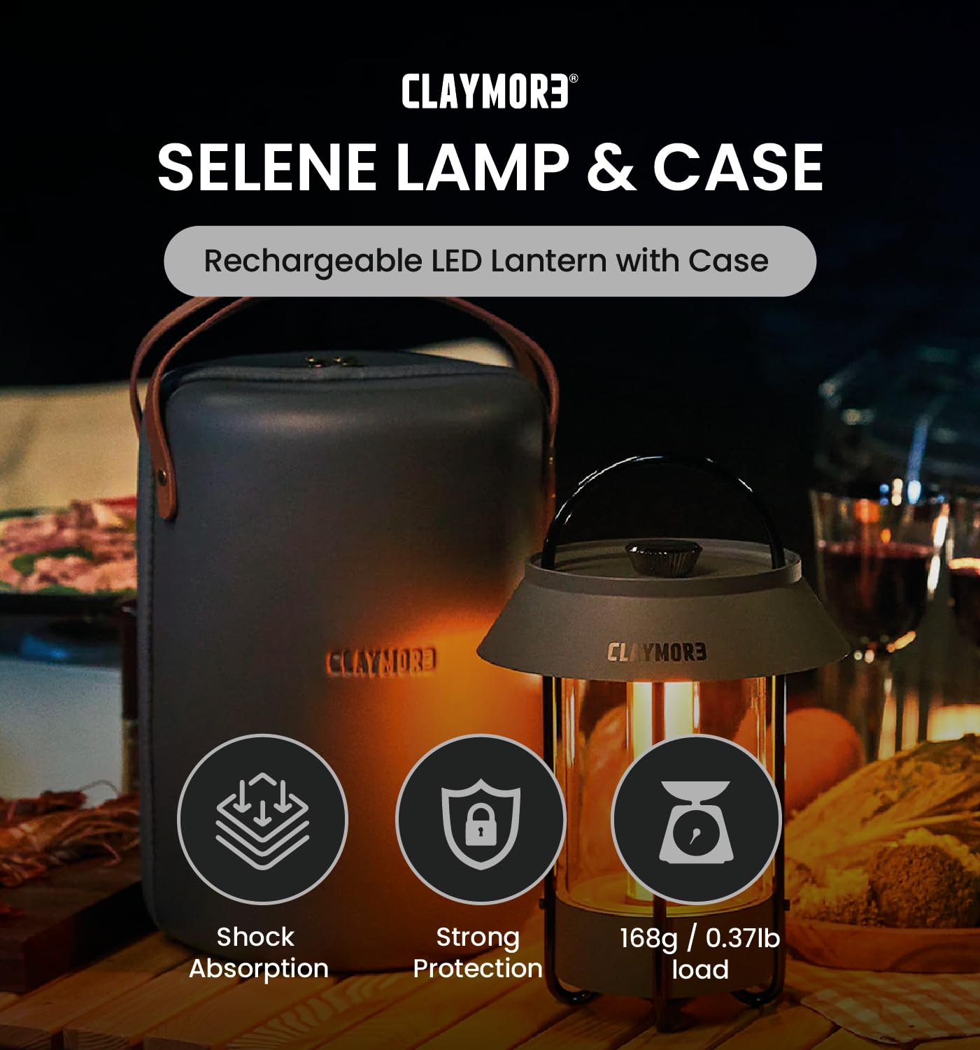 CLAYMORE Selene Lamp (Dark Gray) - Aesthetic Portable Outdoor Lamp, 4 Mood Lights, 6,700mAh Rechargeable, 660 Lumens, Waterproof. Halloween Decor, Camping, Glamping, Parties, Tents, and Backyards.