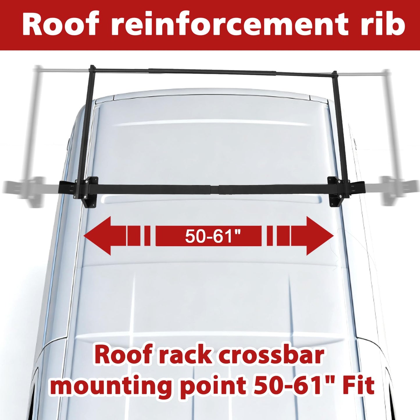 hightall Van Ladder Rack with Roller,Adjustable Length 50-61" Van Roof Rack with Cargo Stoppers,Compatible with Ford Transit150/250/350,Enclosed Trailer,Drilling Required