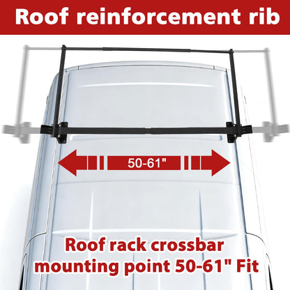 hightall Van Ladder Rack with Roller,Adjustable Length 50-61" Van Roof Rack with Cargo Stoppers,Compatible with Ford Transit150/250/350,Enclosed Trailer,Drilling Required