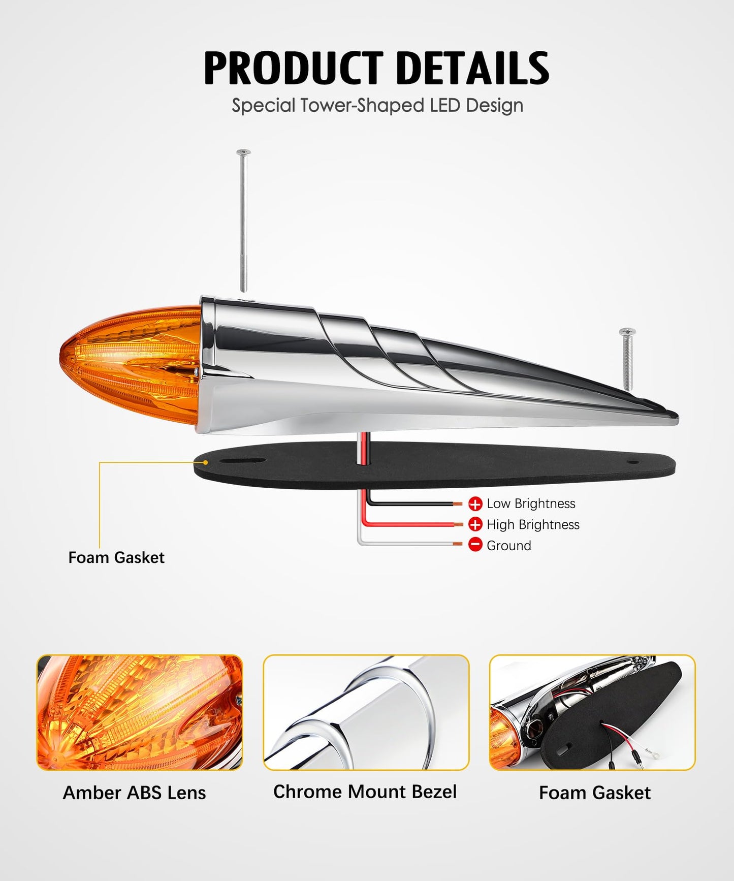 Partsam 4Pcs 4 Inch Round Led Trailer Tail Lights Kit+5PCS Amber Torpedo Cab Marker