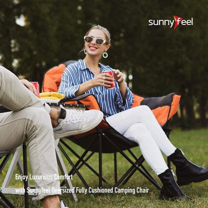 SUNNYFEEL Oversized Camping Chair Heavy Duty 500 LBS Portable Folding Chairs Orange Large Sofa Chair for Beach, Trip, Picnic, Lawn, Outdoor Camp Chair for Adults & Carry Bag