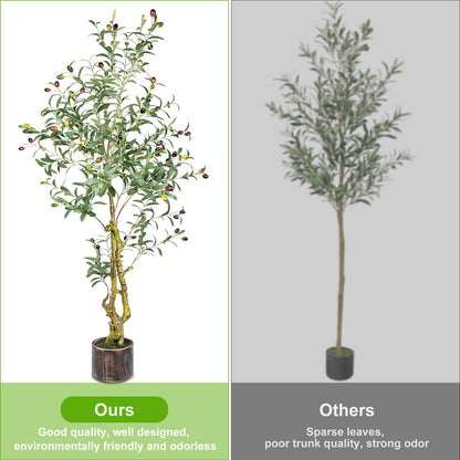 5FT Artificial Olive Tree Indoor - Lifelike Fake Olive Tree with Branches, Leaves & Fruits, Realistic Faux Tree for Bathroom, Office, Bedroom Decor, Compact Home Decor Plants
