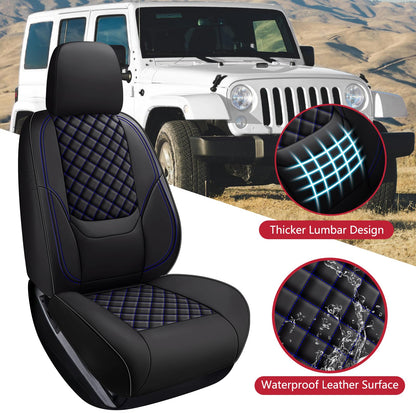 WENNFOUR Wrangler Seat Covers 2018-2026 Full Set, Waterproof Leather Interior Sets with Lumbar Support Custom Fit for Jeep Wrangler JL 4 Door Unlimited Sahara/Sport/Rubicon X 392 Willys, Black Blue
