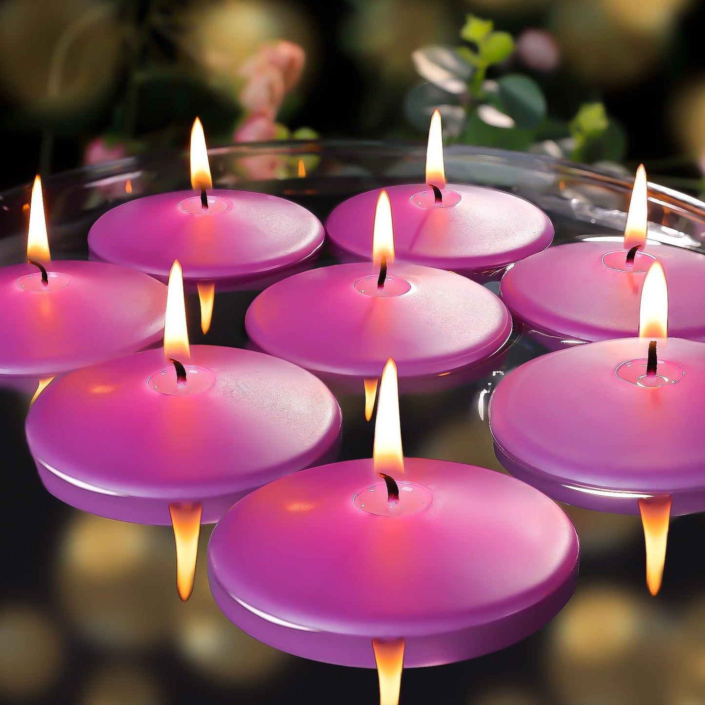 3 inch Purple Floating Candles 8-9 Hours Floating Candle for Centerpieces 30 Packs Unscented Floating Candles 3” Water Candles for Cylinder Vases, Pool, Wedding