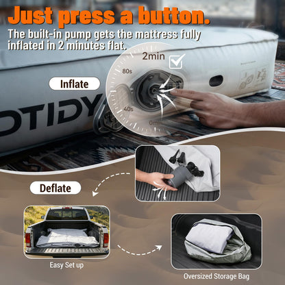 Comfortable Fabric Texture Truck Bed Mattress 5.5-5.8ft for Full-Size Pickup with extender, Truck Bed Air Mattress Customized for Tundra/ F150/ Silverado/ Ram1500, with Bult-in-Air Pump,Camping