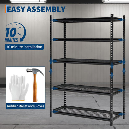 GlowSol 5 Tiers Adjustable Metal Shelf, 2200LBS Heavy Duty Storage Shelving Rack, Freestanding Utility Metal Storage Shelves for Garage, Warehouse, Industry and Basement, 48 in l x 18" w x 73" h