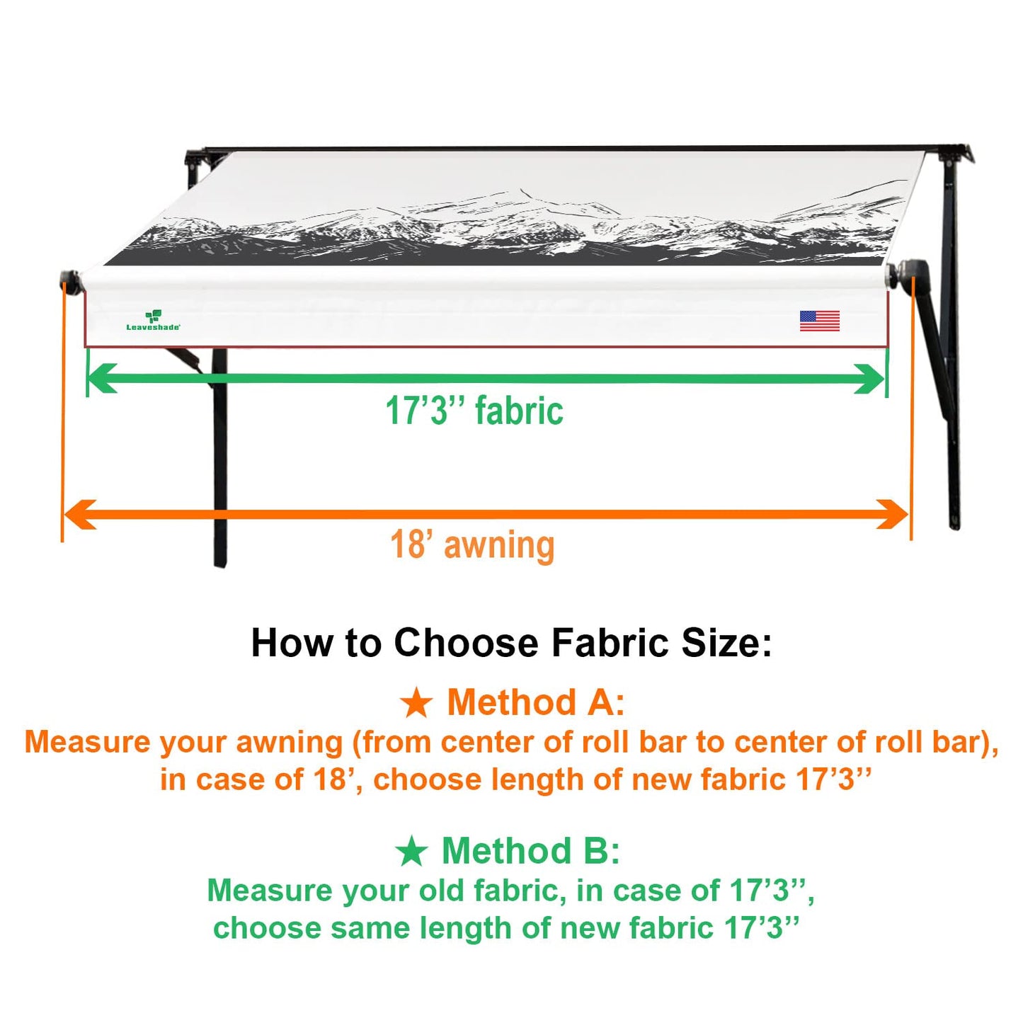 Leaveshade RV Awning Fabric Replacement Camper Trailer Awning Fabric Super Heavy Vinyl Coated Polyester 17'3''(Fit for 18' Awning)-Mountains (Custom Looking)