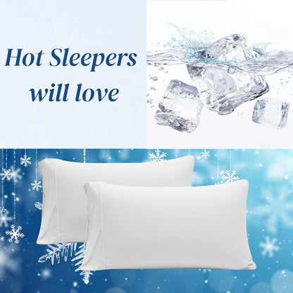 Beckham Hotel Collection Cooling Pillowcases - Silky Soft & Breathable | Set of 2, Standard/Queen Size, White