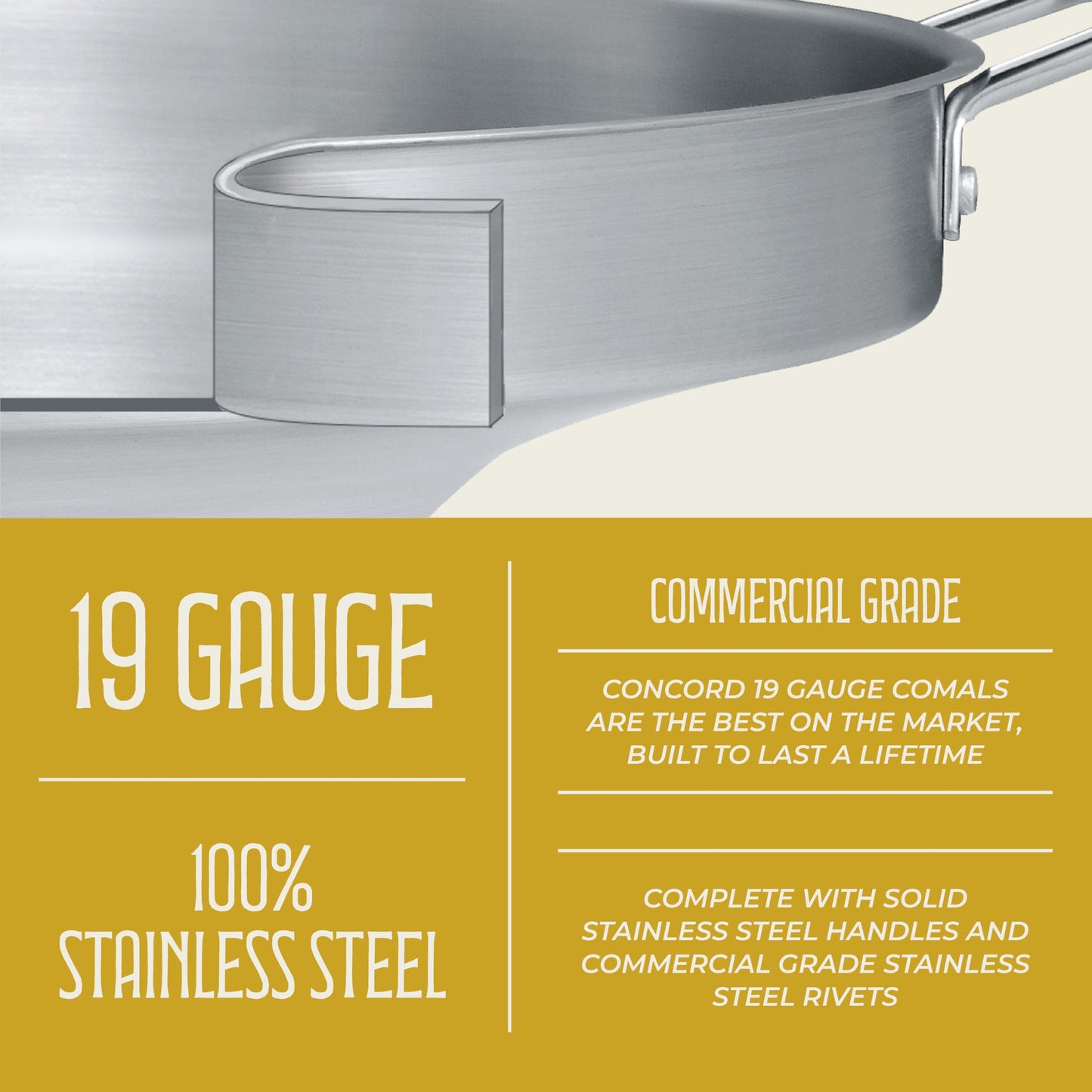 CONCORD Stainless Steel 3 Piece 22" Comal Cookware Set. Comales Discada Set