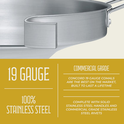 CONCORD Stainless Steel 3 Piece 22" Comal Cookware Set. Comales Discada Set