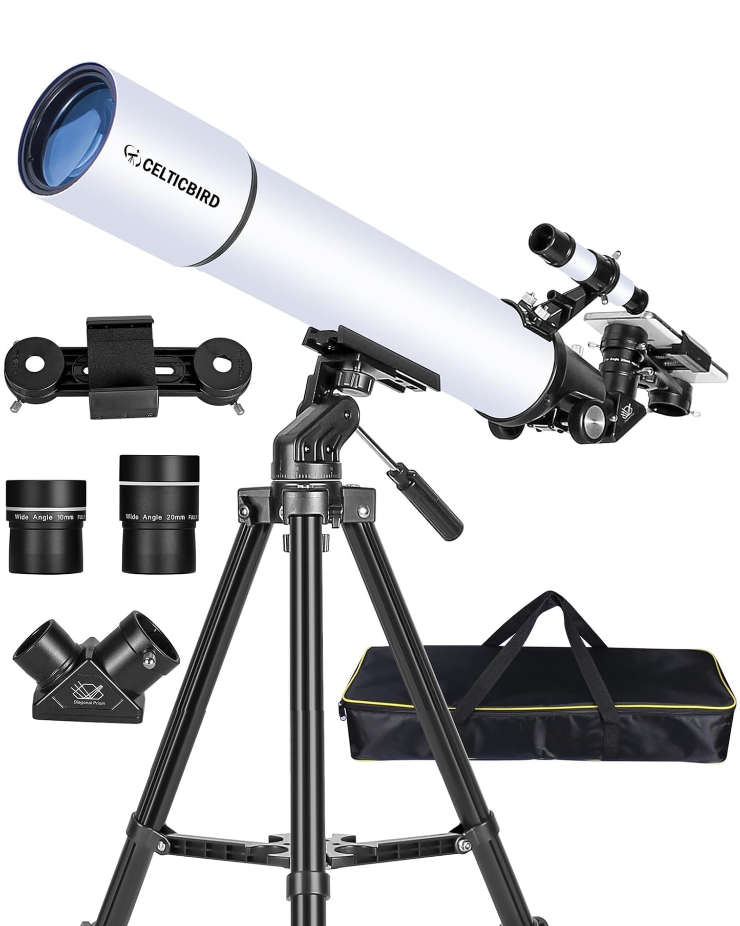 Celticbird Telescope for Adults Astronomy Beginners, 80mm Aperture 800mm Refractor Telescopes for Adults High Powered with AZ Mount, Carry Bag, Phone Mount