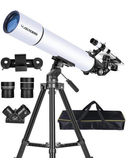 Celticbird Telescope for Adults Astronomy Beginners, 80mm Aperture 800mm Refractor Telescopes for Adults High Powered with AZ Mount, Carry Bag, Phone Mount