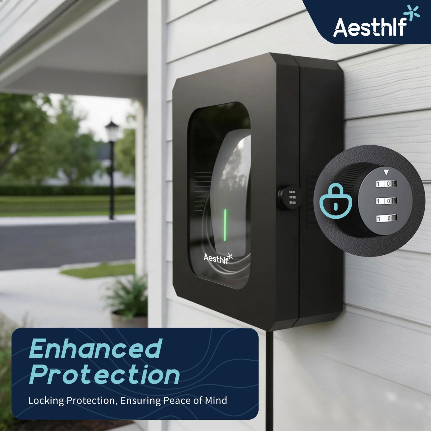 Aesthlf Outdoor EV Charger Enclosure Protect Lock Box for Tesla,Chargepoint & Home Charger,Visible,Anti-UV, Black