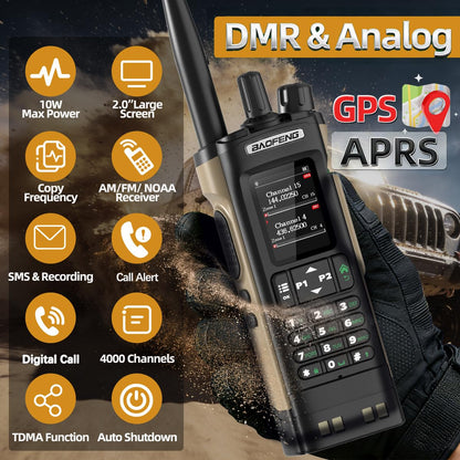 BAOFENG DM32 DMR Radio Ham Radio Handheld 10W Long Range Rechargeable Two Way Radio Walkie Talkies GPS DM-32UV Digital NOAA Weather Radio with Programming Cable for Hunting Survival Gear,2Pack