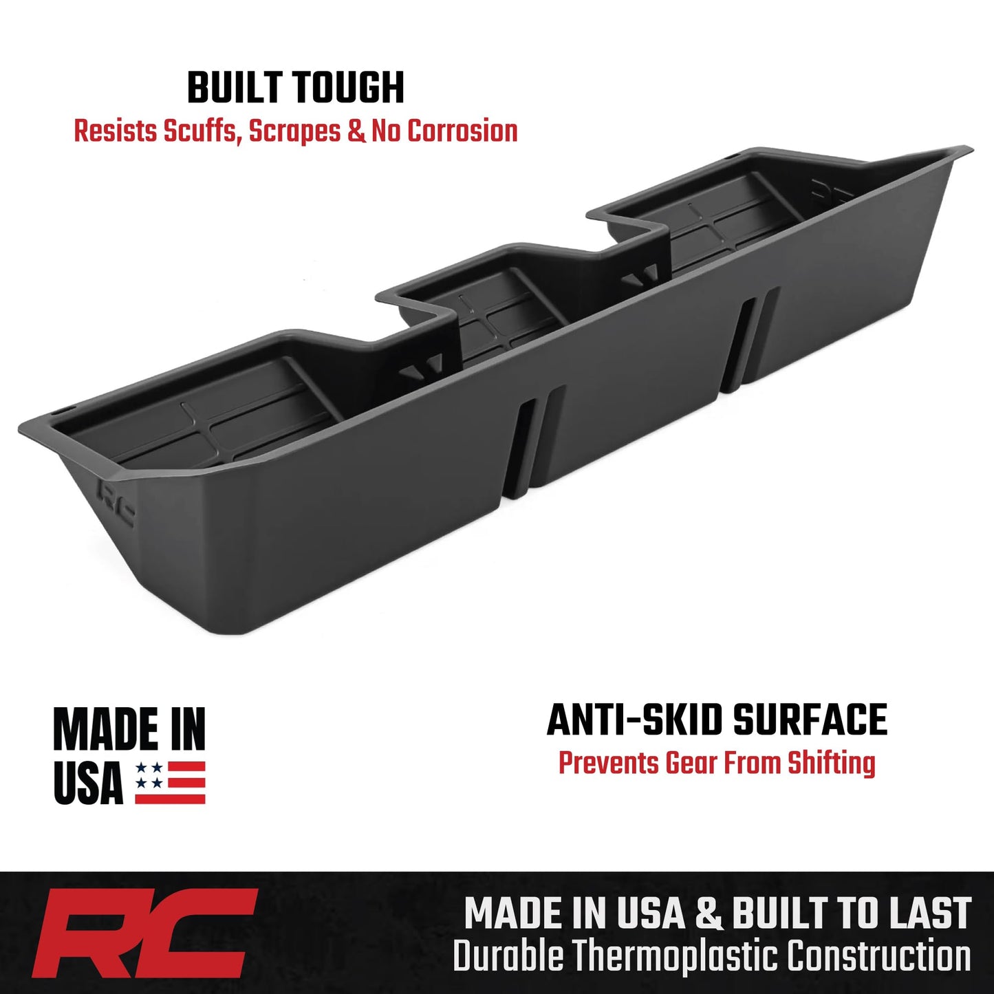 Rough Country Under Seat Storage Tray for Tesla Cybertruck (2024-2005) - Custom-Fit Rear Seat Organizer, High-Density Thermoplastic, Anti-Skid Cargo Tray