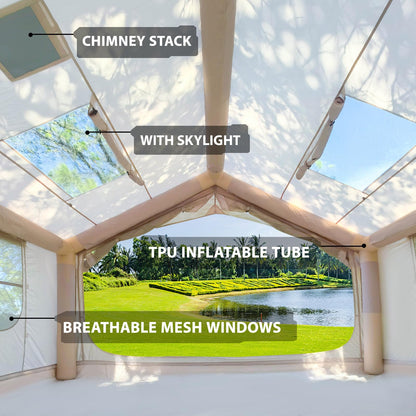 10' x 8' Inflatable Tents for Camping, 6-8 People Blow up Tent, 4 Season Inflatable Hot Tent with Stove Jack, Waterproof Portable for Camping Outdoor