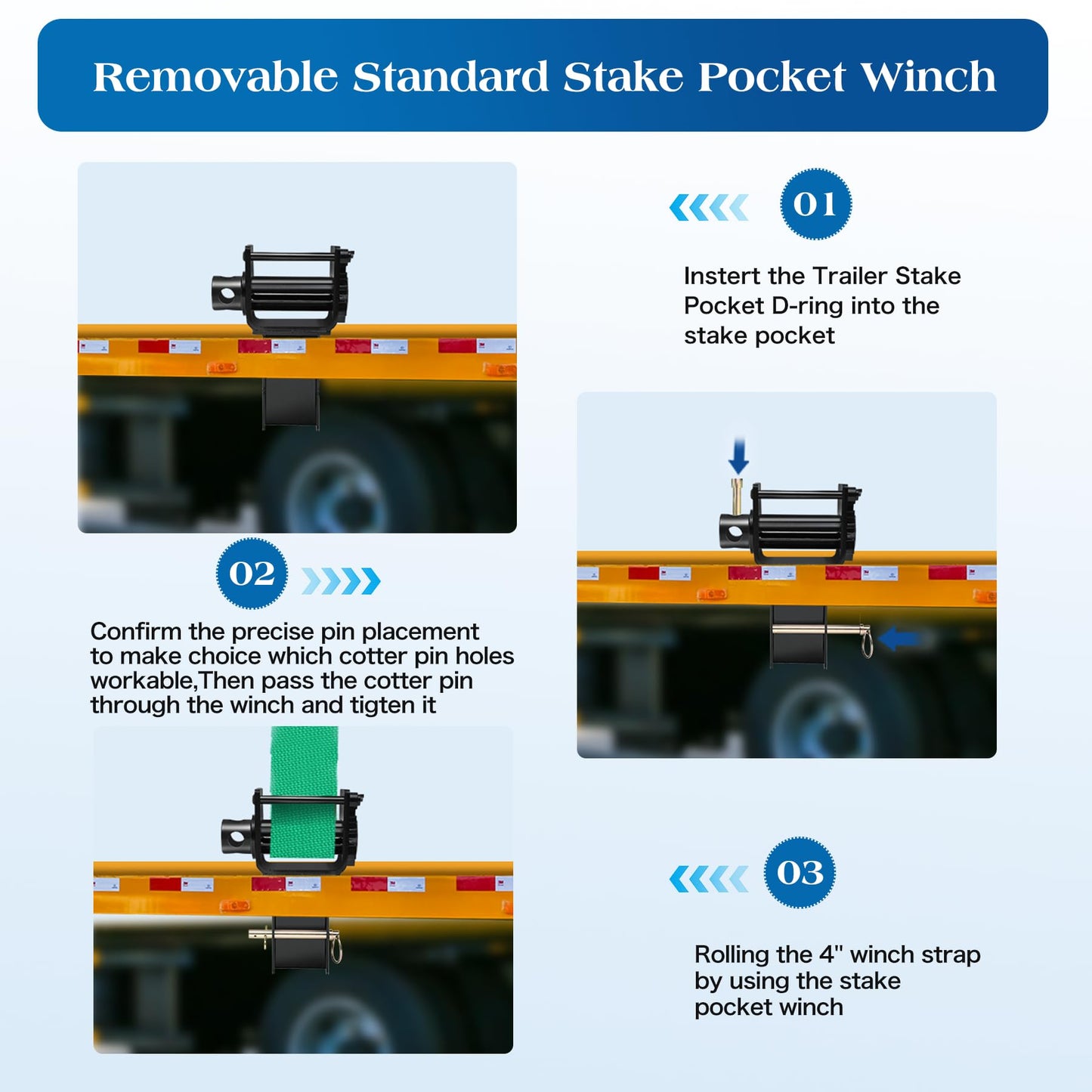 Trailer Stake Pocket Winch, Winch Flatbed Utility Capacity 16200 Lbs and 5400 Lbs Load Limit for Flatbed Trailer Trucks Winches- 4Pack