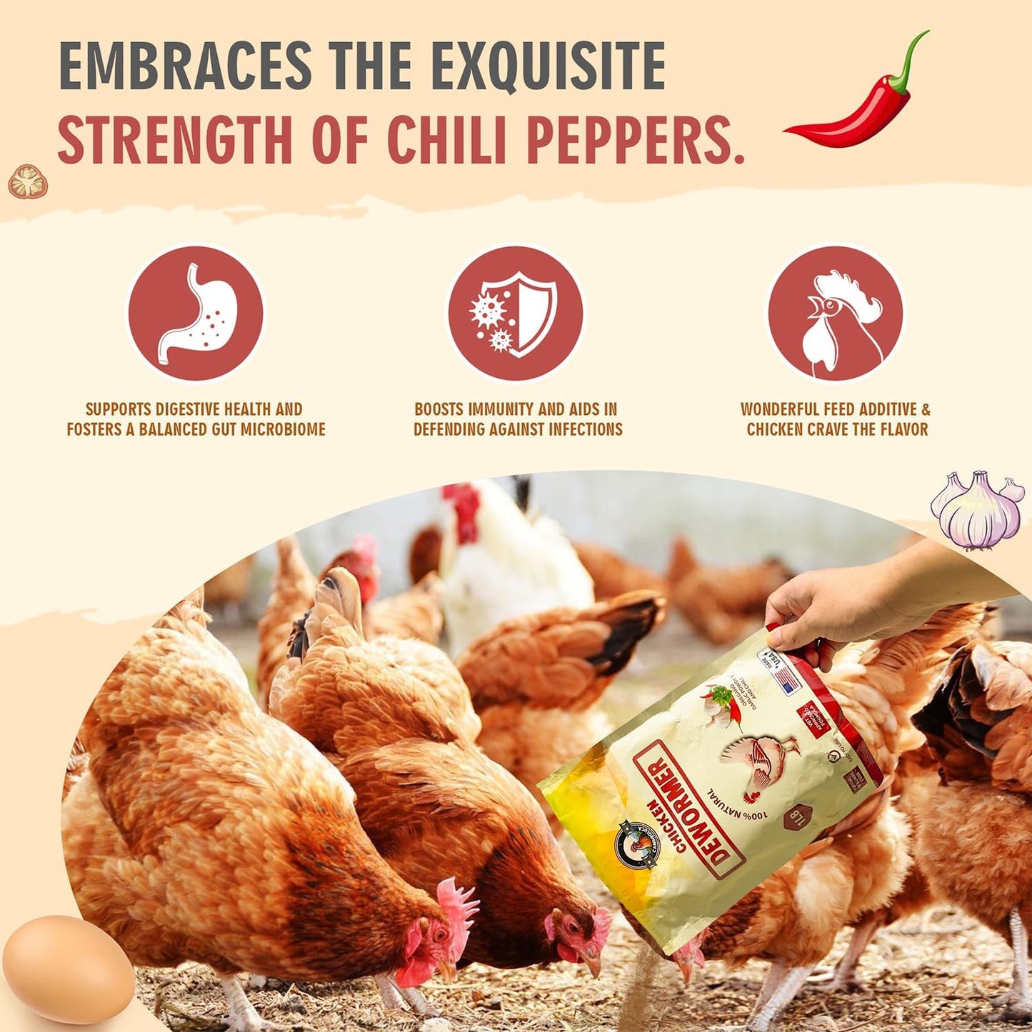 Natural Chicken Dewormer Powder - Chili Mix Formula | 1LB XL Pouch for Laying Hens & Gut Health Support