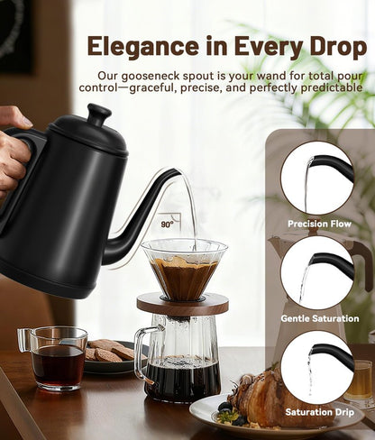 ELTRIKO Gooseneck Electric Kettle, 1L Water Boiler, Pour Over Coffee & Tea, 1000W Fast Heating, Stainless Steel, Auto Shut-Off & Boil-Dry Protection, BPA-Free (Black)