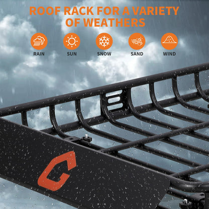 Roof Rack Cargo Basket,46"x36"x4.5" Heavy Duty Steel Carrier with Cargo Net, 200LB Capacity for Trucks & SUVs
